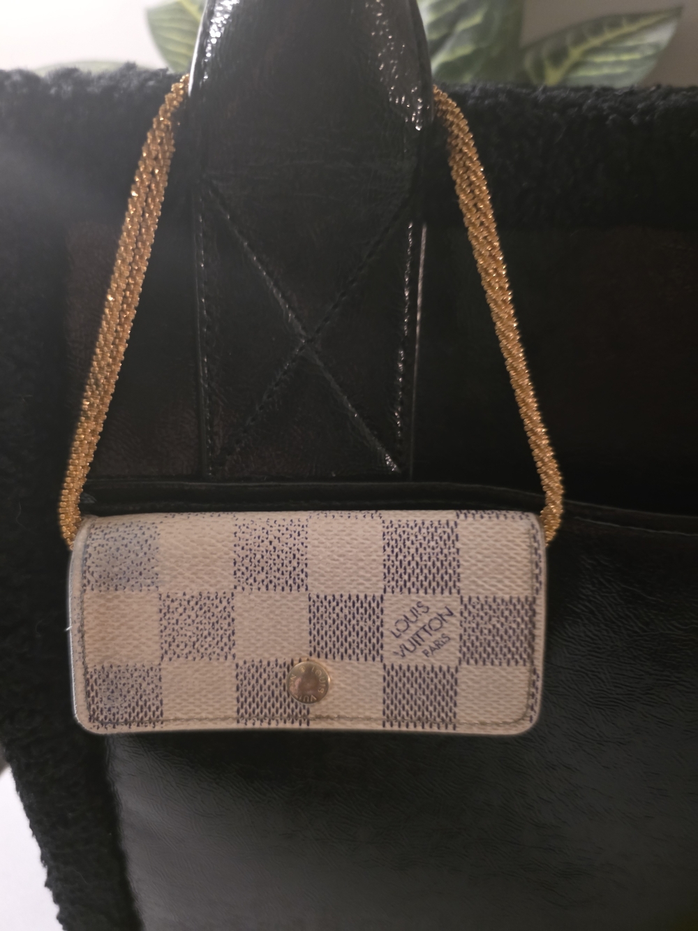 Louis Vuitton Cream Damier Card & Key Holder with Gold Chain